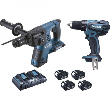 Lot perceuse et perforateur burineur Makita 18V et 36V Li-Ion 4x4Ah - DLX2099PMJ