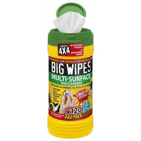 Tube de 120 lingettes antibactériennes multi-surfaces Big Wipes